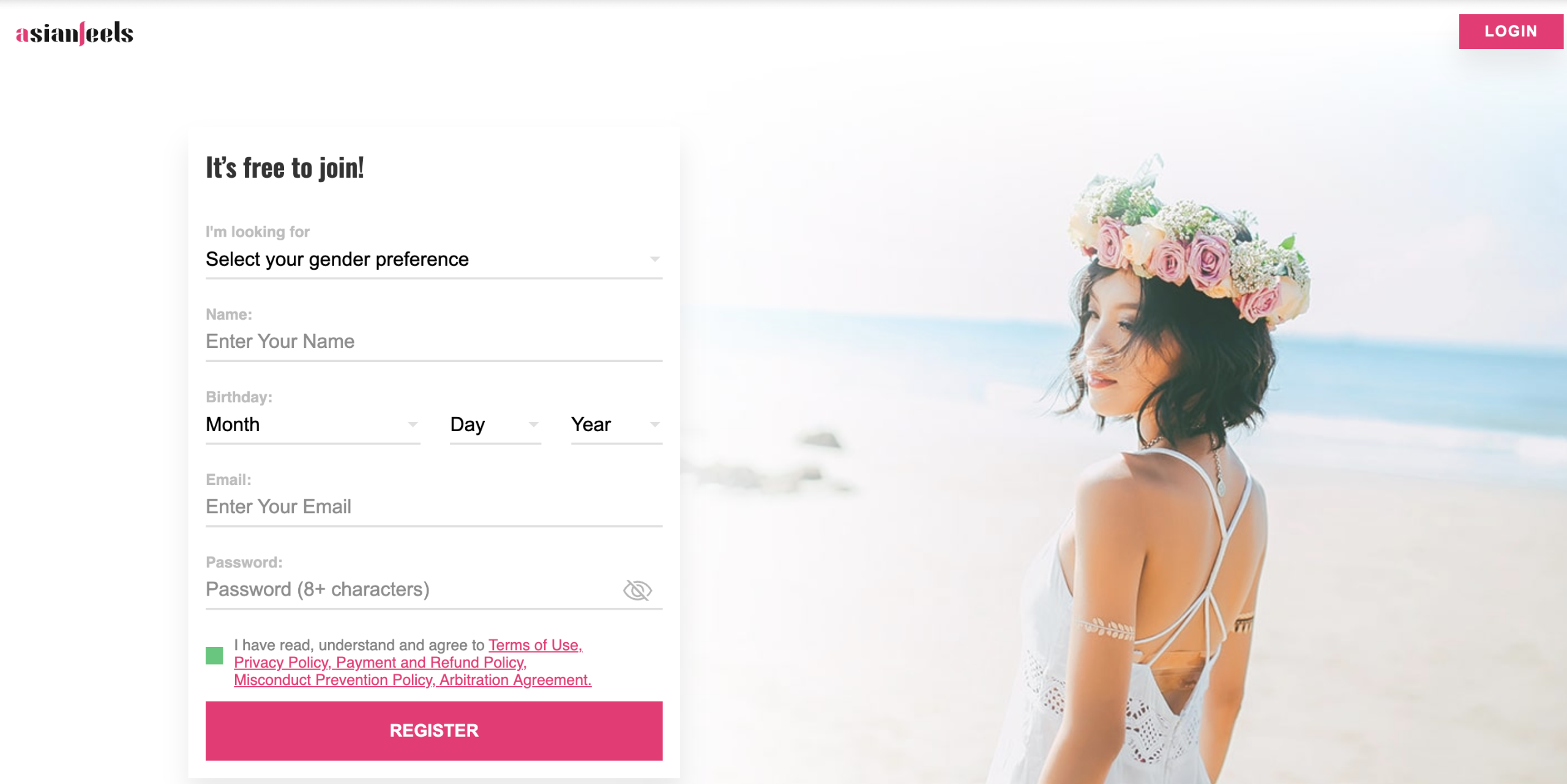 Asianfeels Sign Up Page