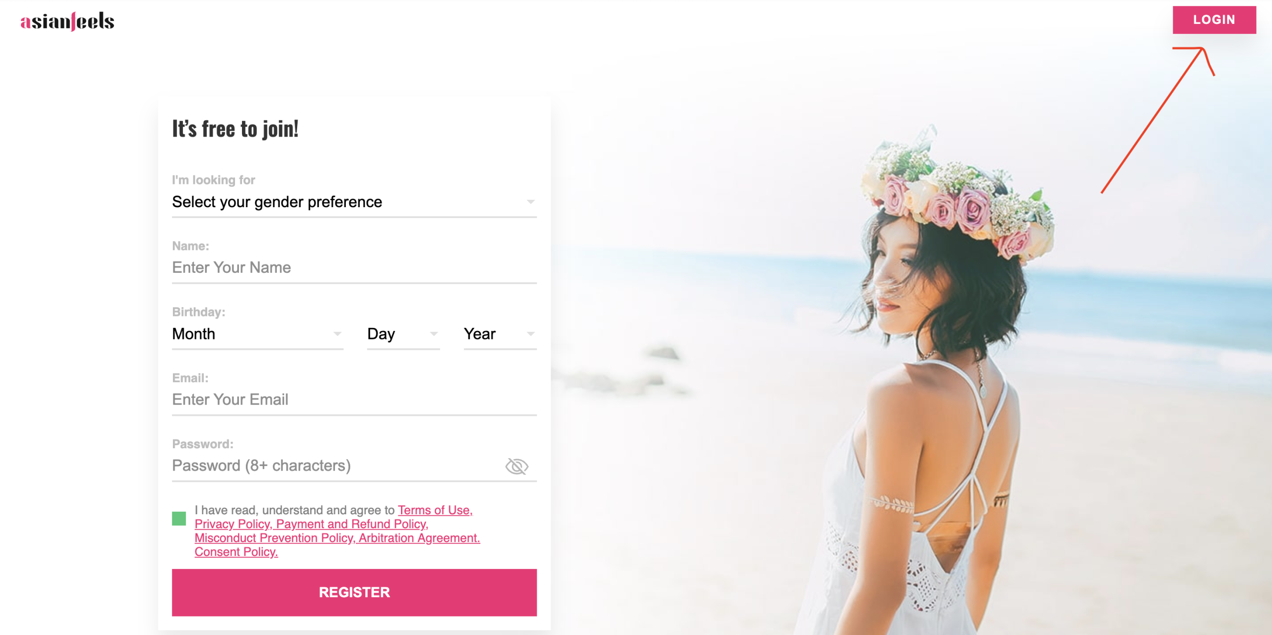 Login Button on Asianfeels